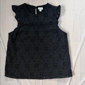 J. Crew Black Eyelet Flutter Sleeve Blouse